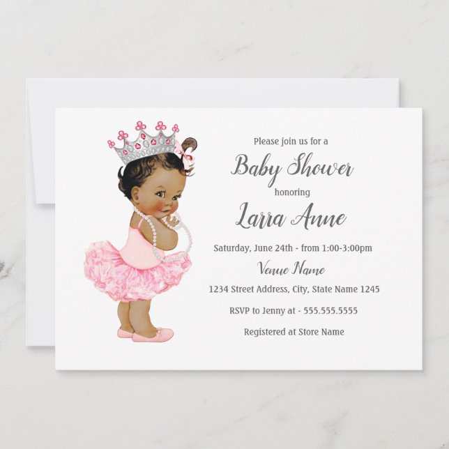 Ethnic Pink Princess Girl Babydusche Einladung (Vorderseite)