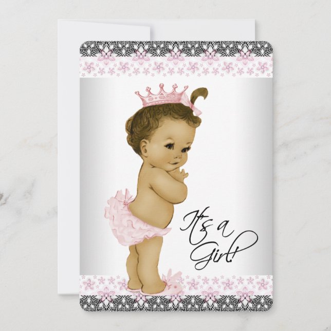 Ethnic Pink und Gray Baby Girl Dusche Einladung (Vorderseite)