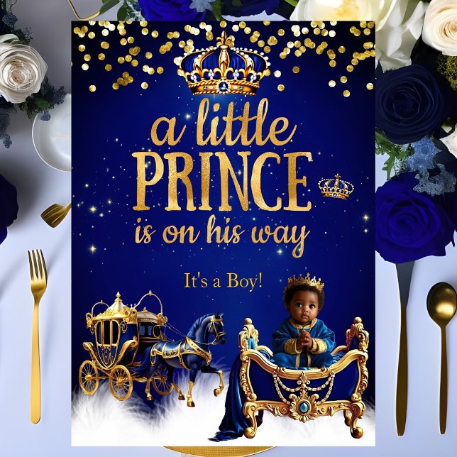 Ethnic Prince Baby Dusche Blue Gold Carriage Einladung (Von Creator hochgeladen)