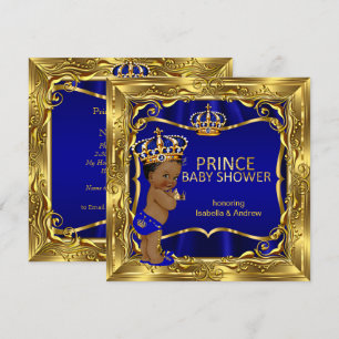 Ethnic Prince Baby Shower Boy Blue Verziert Gold Einladung