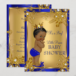 Ethnic Prince Boy Baby Dusche Gold Blue Floral Einladung