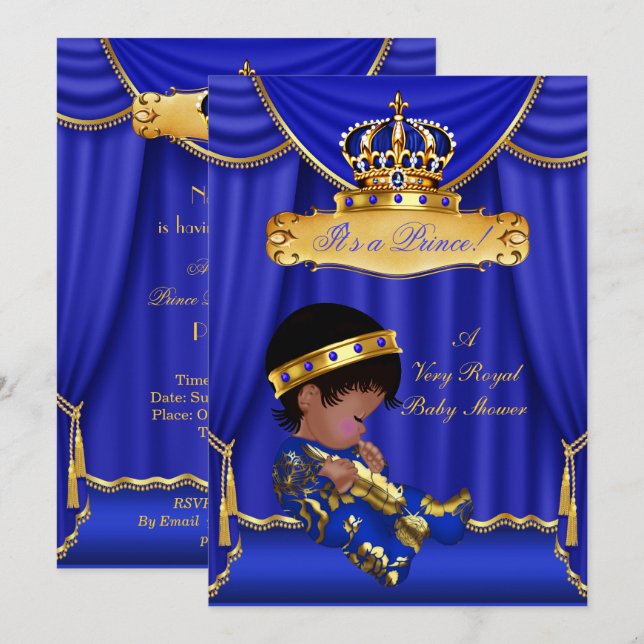 Ethnic Prince Boy Baby Shower Royal Blue Drapes Einladung (Vorne/Hinten)
