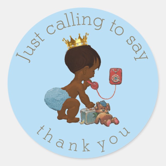 Ethnic Prince on Phone Danke Baby Dusche Runder Aufkleber (Vorderseite)