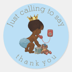 Ethnic Prince on Phone Danke Baby Dusche Runder Aufkleber