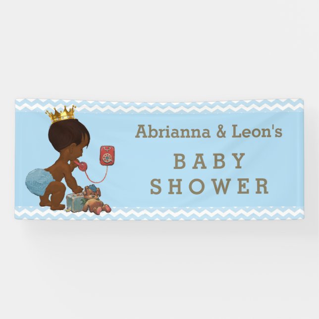 Ethnic Prince Phone Baby Dusche Blue Chevrons Banner (Horizontal)