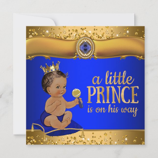 Ethnic Prince Royal Blue Gold Prince Baby Dusche Einladung (Vorderseite)