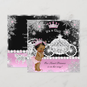 Ethnic Princess Baby Dusche Carriage Pink Black Einladung