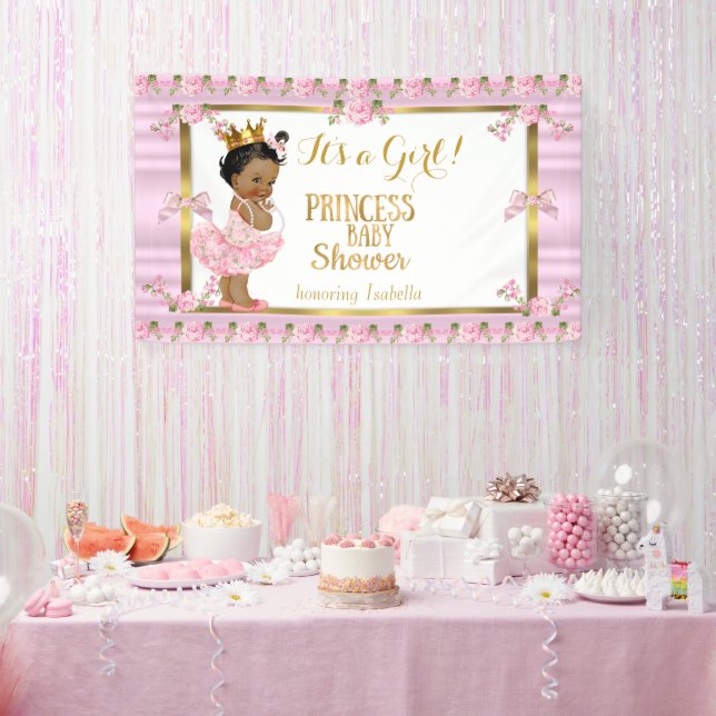 Ethnic Princess Baby Dusche Pink Gold Tutu Banner (Party)