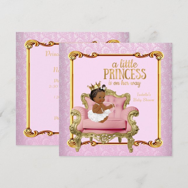 Ethnic Princess Baby Dusche Rosa Gold Stuhl Einladung (Vorne/Hinten)