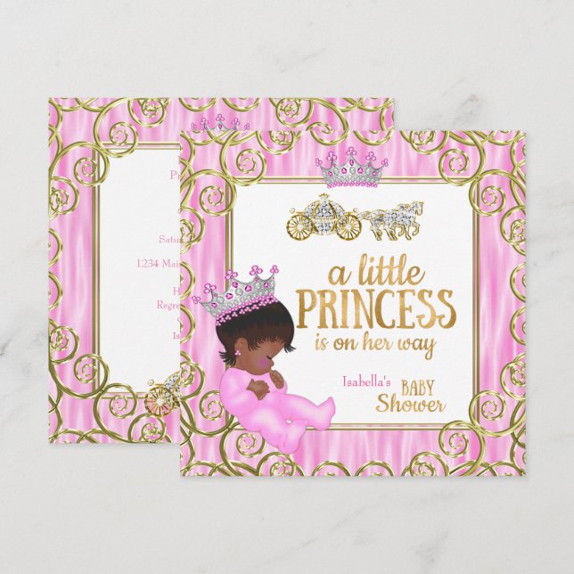 Ethnic Princess Baby Dusche Rosa Pferdezuführung Einladung (Vorne/Hinten)