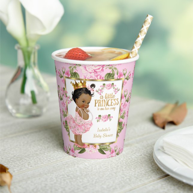 Ethnic Princess Baby Dusche Rosa Rose Blütenblüten Pappbecher (In Situ)