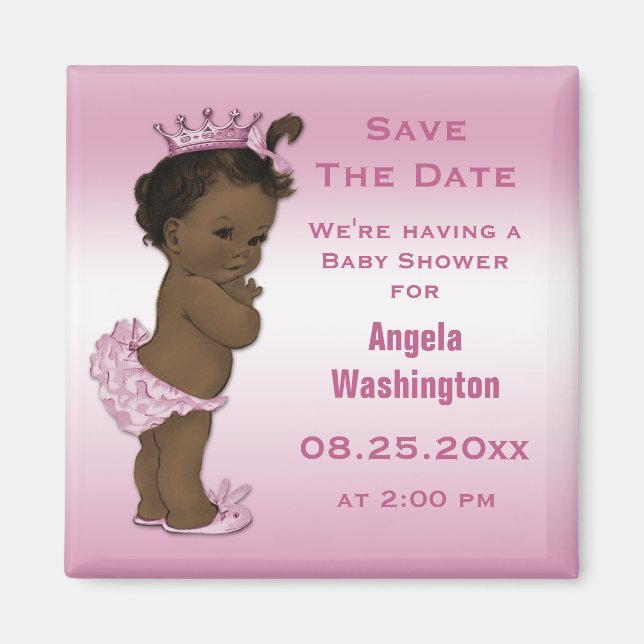 Ethnic Princess Baby Dusche Save the Date rosa Magnet (Vorne)