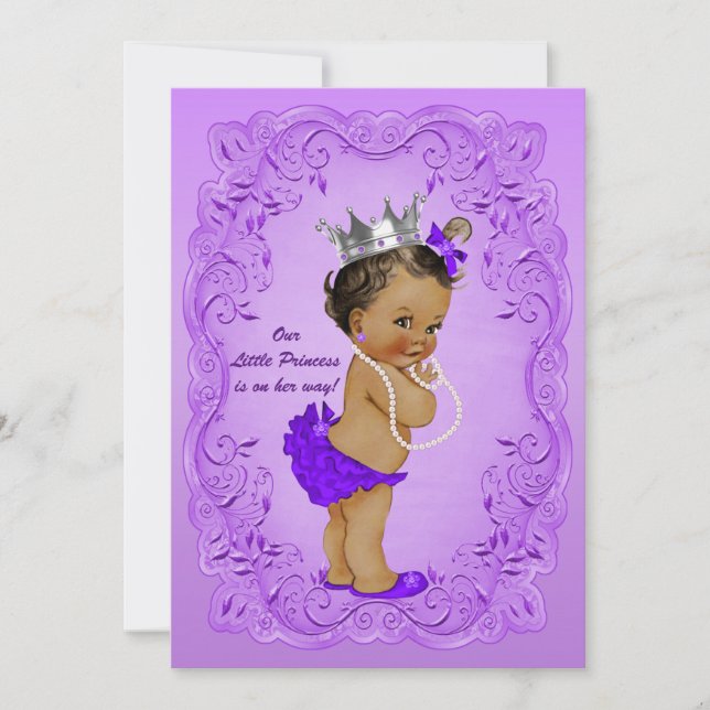 Ethnic Princess Baby Dusche Verzierte Lila Rahmen Einladung (Vorderseite)
