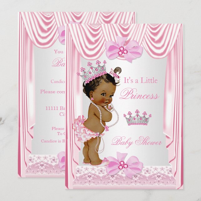 Ethnic Princess Baby Shower Girl Pink Silk Einladung (Vorne/Hinten)