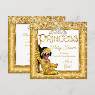 Ethnic Princess Baby Shower Gold High Heel Glitzer Einladung
