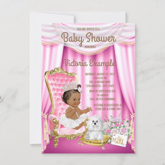 Ethnic Princess Baby shower Rose Chaise Invitation (Devant)