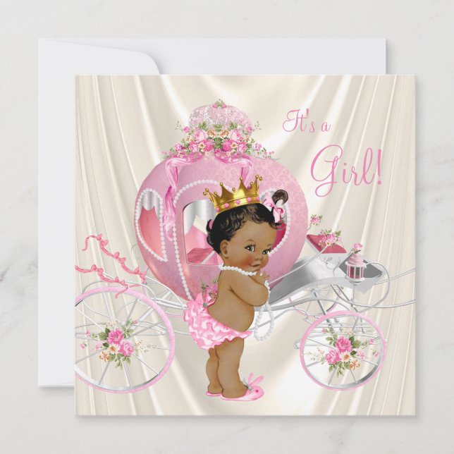 Ethnic Princess Babydusche Rosa Elfenbein Pearl Einladung (Vorderseite)