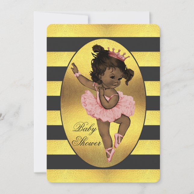 Ethnic Princess Ballerina Gold Stripes Baby Dusche Einladung (Vorderseite)