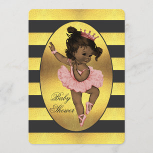 Ethnic Princess Ballerina Gold Stripes Baby Dusche Einladung