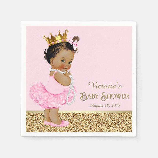Ethnic Princess Ballerina Pink Gold Baby Dusche Serviette (Vorderseite)
