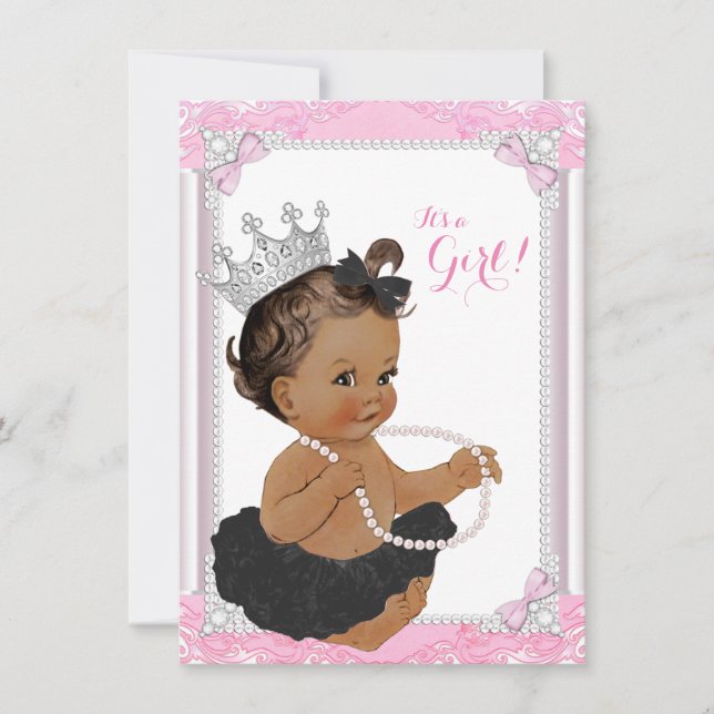 Ethnic Princess Black Tutu Lace Pearl Baby Dusche Einladung (Vorderseite)