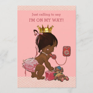 Ethnic Princess on Phone Baby Shower Chevrons Einladung