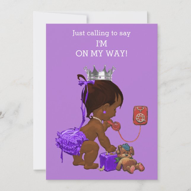 Ethnic Princess on Phone Lila Baby Dusche Einladung (Vorderseite)
