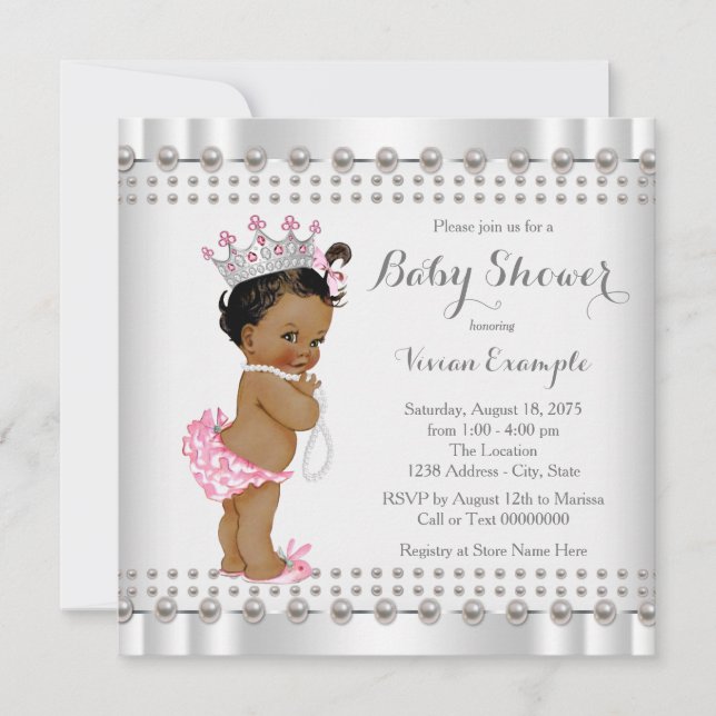 Ethnic Princess Pearl Hispanic Indian Baby Shower Einladung (Vorderseite)