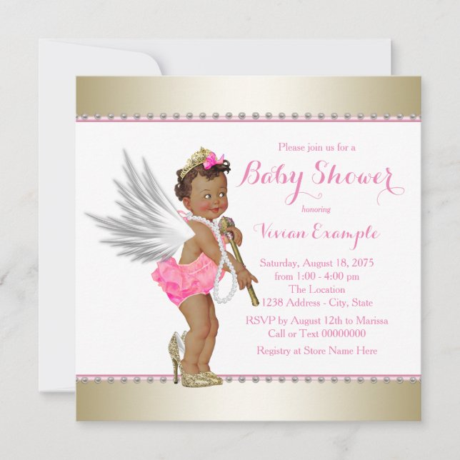 Ethnic Princess Pearl Pink Gold Engel Baby Dusche Einladung (Vorderseite)