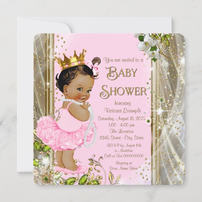 Ethnic Princess Tutu Pink Gold Baby Dusche Einladung (Vorderseite)