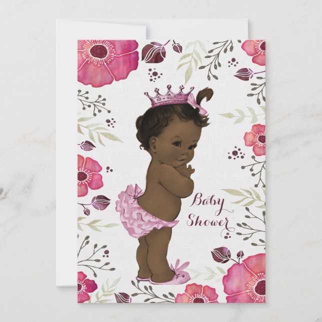Ethnic Princess Watercolor Poppies Baby Dusche Einladung (Vorderseite)