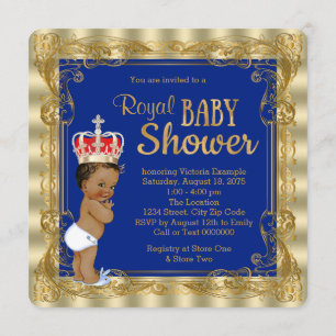 Ethnic Royal Blue Gold Royal Prince Baby Dusche Einladung