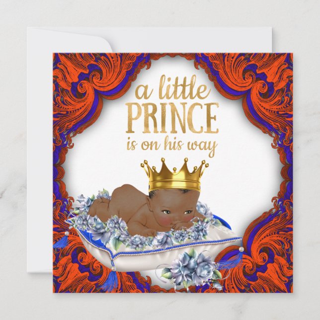 Ethnic Royal Prince Red Blue und Gold Baby Dusche Einladung (Vorderseite)