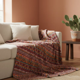 Ethnic Striped Throw Blanket in Burgundy  Sherpadecke