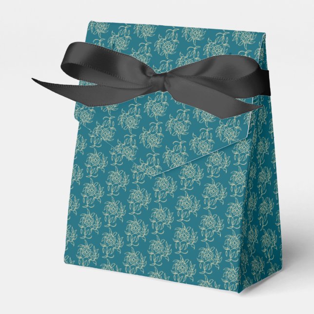 Ethnic Style Floral Mini-Print Beige auf Aquamarin Geschenkschachtel (Vorderseite)
