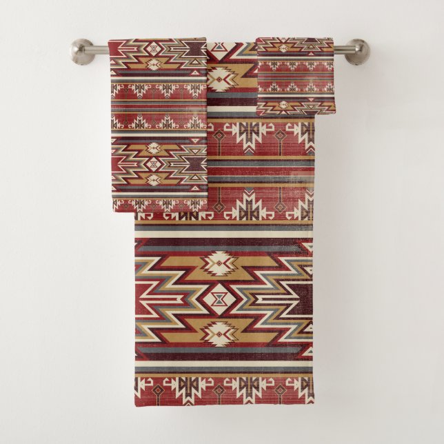 Ethnic Textile Texture Tribal Aztec National Ameri Badhandtuch Set (Insitu)