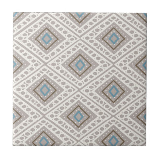 Ethnic Tile Muster Print, blau, ecru, braune Flies Fliese
