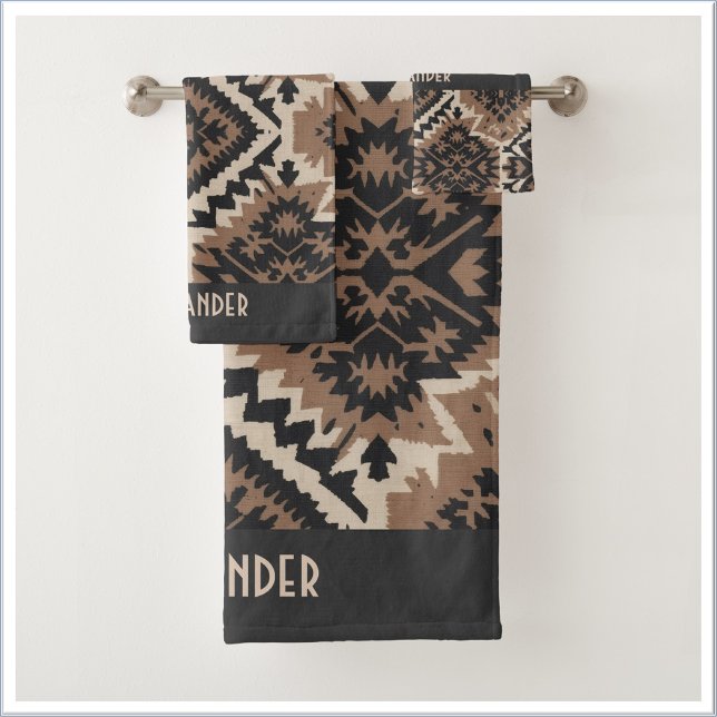 Ethnic Tribal Mudcloth Black & Tan Badhandtuch Set (Von Creator hochgeladen)