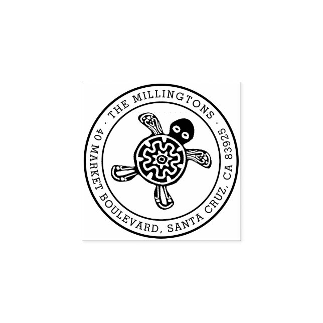 Ethnic Turtle | Runder Familienname und Rücksendea Gummistempel (Prägung)