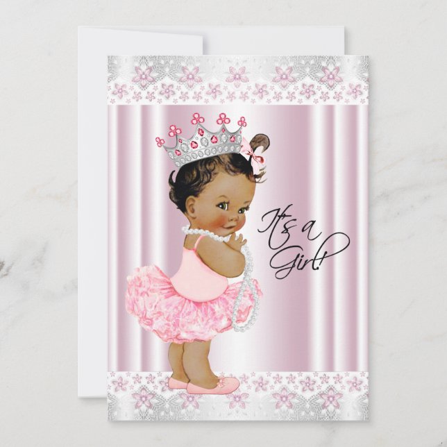 Ethnic Tutu Ballerina Pearl and Lace Baby Shower Einladung (Vorderseite)