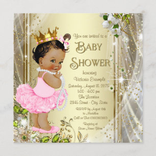 Ethnic Tutu Princess Pink Gold Baby Dusche Einladung