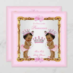 Ethnic Twin Girls Princess Baby Dusche Gold Pink Einladung