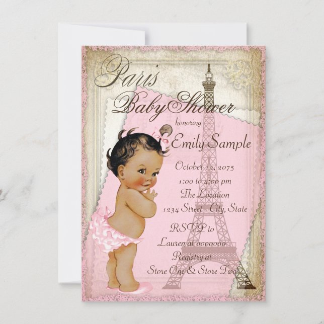 Ethnic Vintag Paris Baby Dusche Einladung (Vorderseite)