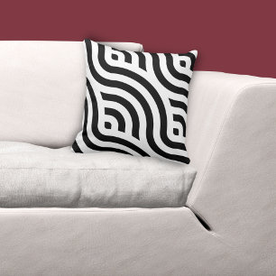 Ethnic White Wave Pattern Black Kissen