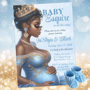 Ethnic Woman Elegant Blue & Gold Royal Baby Dusche Einladung