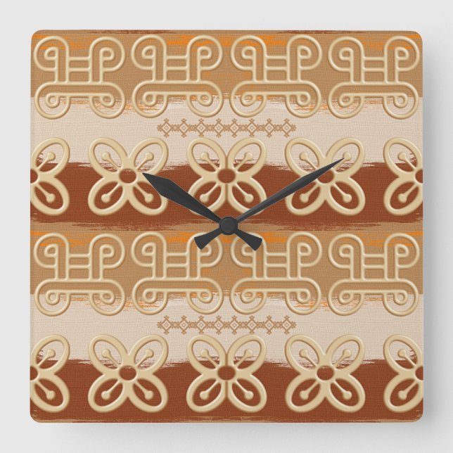 Ethnisch-afrikanische Adinkra-Symbole Quadratische Wanduhr (Vorderseite)