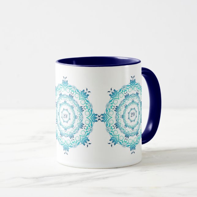 ethnisch aquamarine Mandala. Blumenkrone Tasse (VorderseiteRechts)