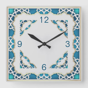 Ethnisch blau quadratische wanduhr