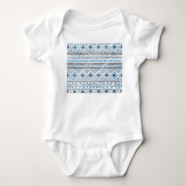 Ethnisch blau, weiß, nahtloser Hintergrund. Baby Strampler (Vorderseite)
