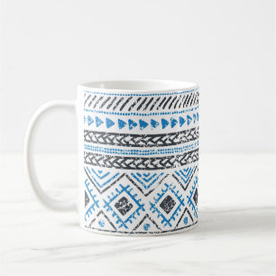 Ethnisch blau, weiß, nahtloser Hintergrund. Kaffeetasse